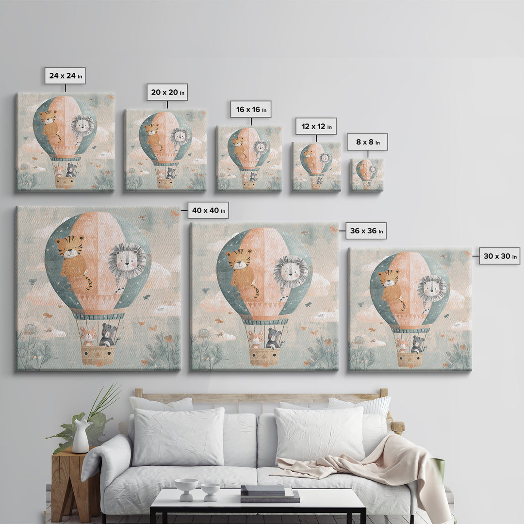 Floating Hot Air Balloon Framed Canvas Print, Nursery Art, Kids Room Wall Art, Nursery Decor, Abstract Art, Nursery, NUR-1x1-84