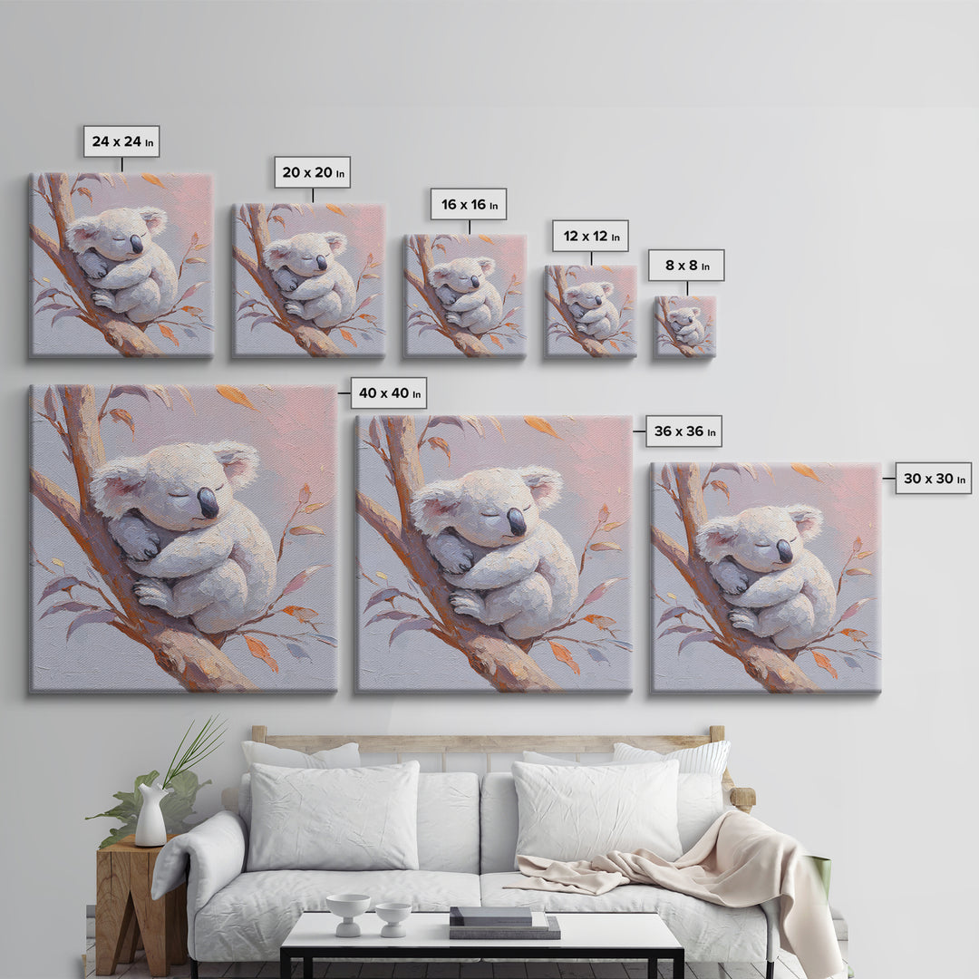Sleeping Koala on Eucalyptus Branch Canvas Print, Nursery Art, Statement Artwork, Nursery Decor, Oil Painting, Nursery, NUR-1x1-85