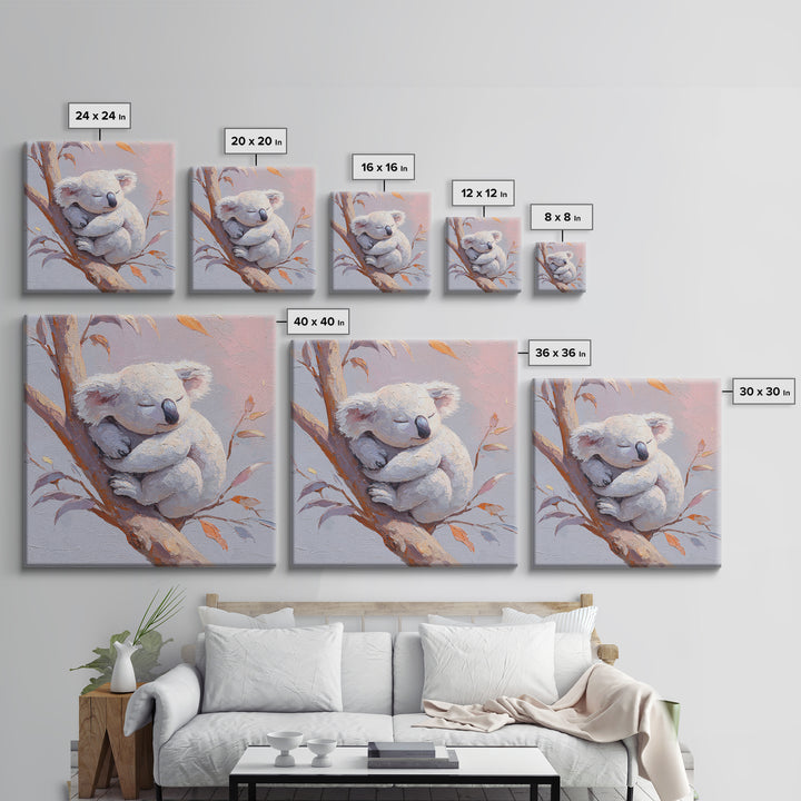 Sleeping Koala on Eucalyptus Branch Canvas Print, Nursery Art, Statement Artwork, Nursery Decor, Oil Painting, Nursery, NUR-1x1-85