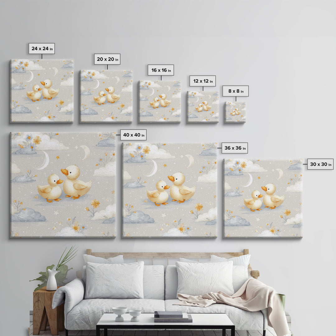 Ducklings Following a Mother Duck Canvas Print, Nursery Art, Neutral Decor, Nursery Decor, Fine Art, Nursery, Wall Decor, NUR-1x1-86