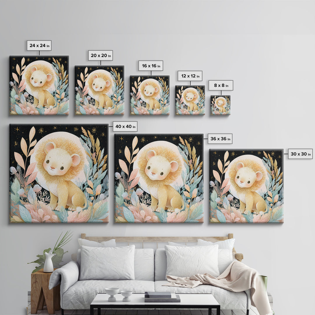 Lion Cub with Soft Golden Mane Canvas Print, Nursery Art, Woodland Nursery Art, Nursery Decor, Fine Art, Nursery, NUR-1x1-9