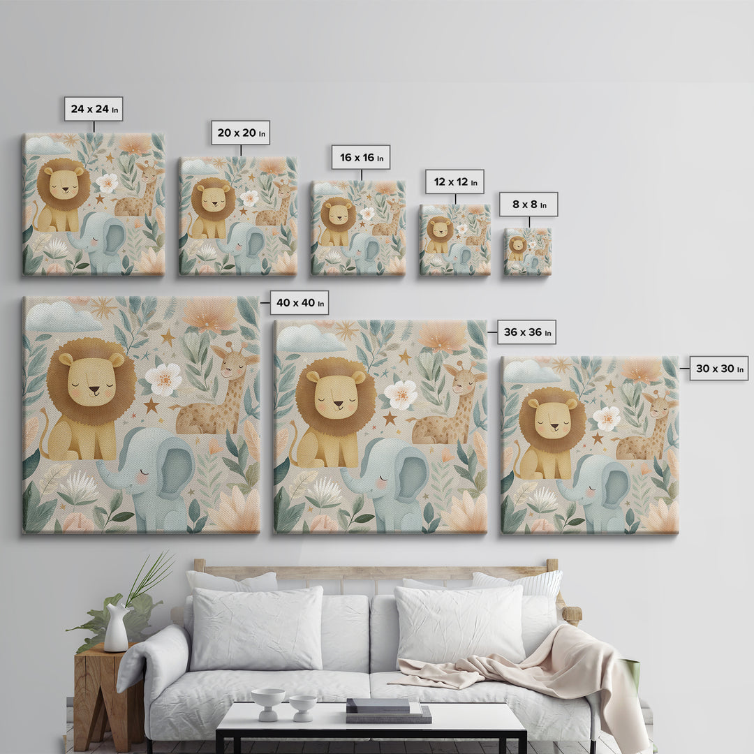 Pastel Jungle Animals Canvas Print, Nursery Art, Kids Room Art, Nursery Decor, Fine Art, Nursery, Textured Painting, NUR-1x1-90