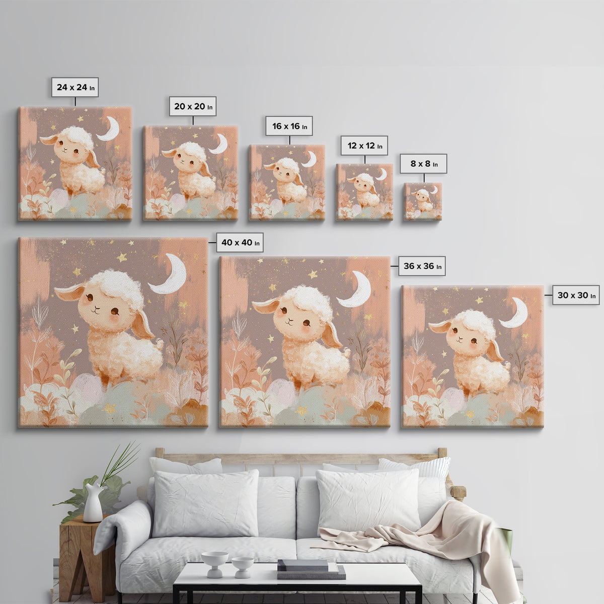 Little Lamb under a Starry Sky Canvas Print, Nursery Art, Boho Decor, Nursery Decor, Fine Art, Nursery, Wall Hangings, NUR-1x1-91
