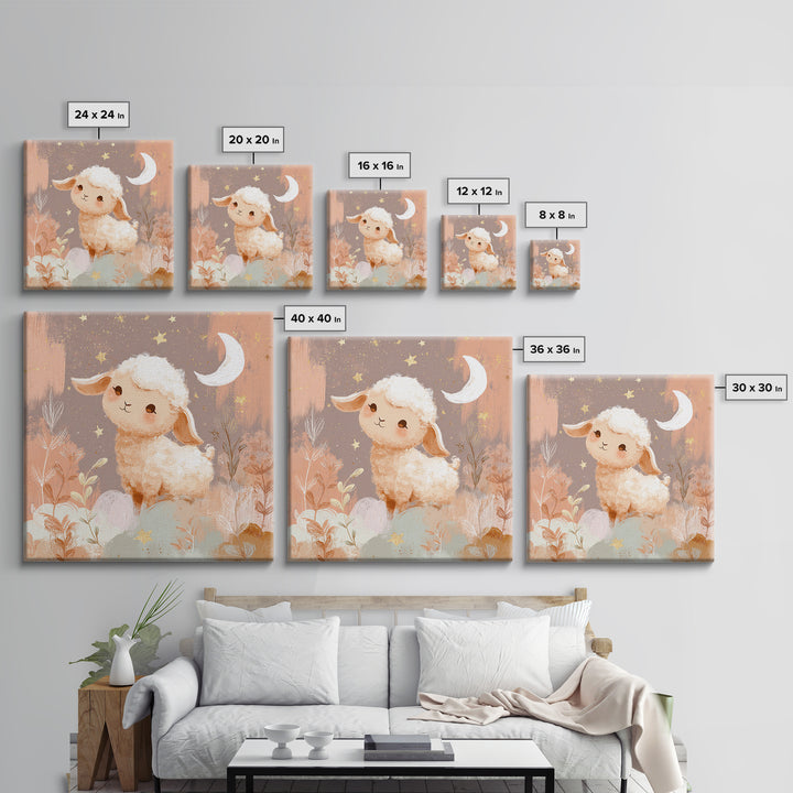 Little Lamb under a Starry Sky Canvas Print, Nursery Art, Boho Decor, Nursery Decor, Fine Art, Nursery, Wall Hangings, NUR-1x1-91
