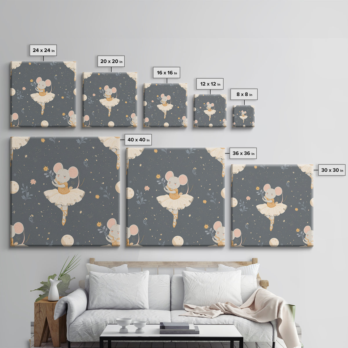 Ballet Mouse in Storybook Style Canvas Print, Nursery Art, Kids Room Art, Nursery Decor, Fine Art, Nursery, Textured Painting, NUR-1x1-92