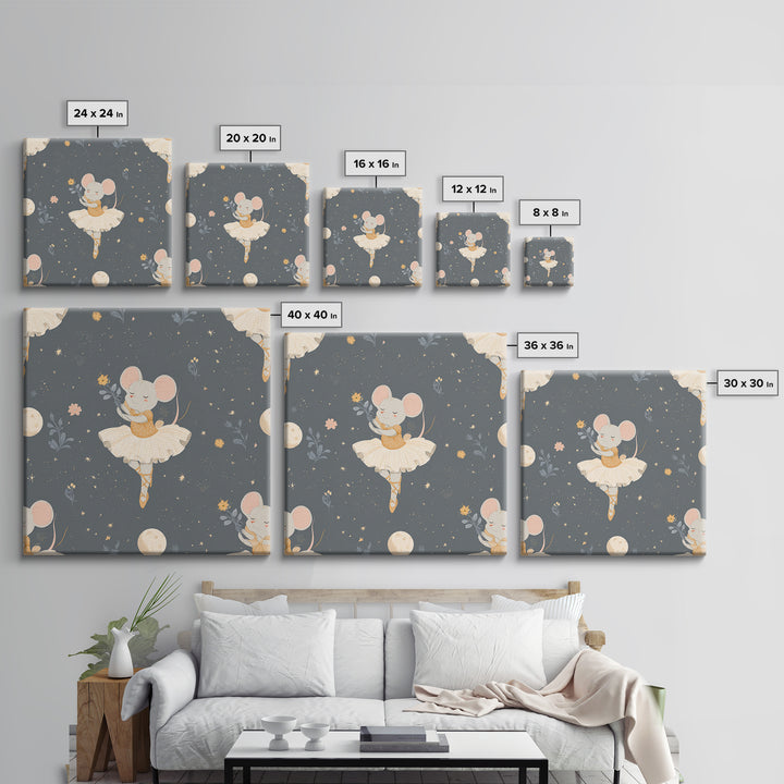 Ballet Mouse in Storybook Style Canvas Print, Nursery Art, Kids Room Art, Nursery Decor, Fine Art, Nursery, Textured Painting, NUR-1x1-92