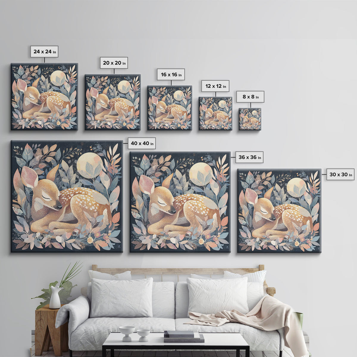 Deer Fawn Sleeping Canvas Print, Nursery Art, Gallery Decor, Nursery Decor, Fine Art, Nursery, Wall Art, Wall Decor, Art Print, NUR-1x1-95
