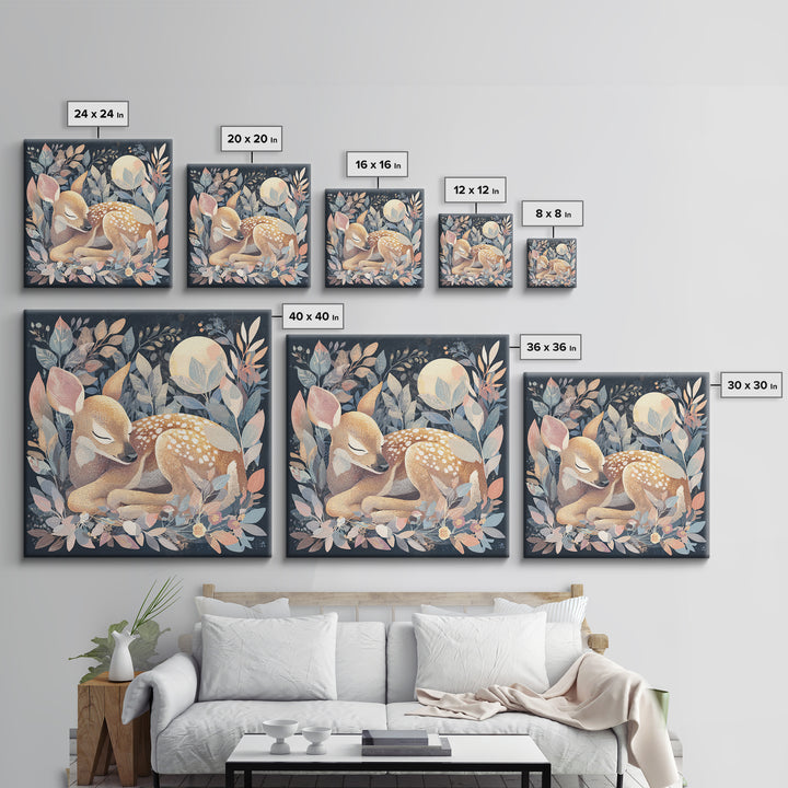 Deer Fawn Sleeping Canvas Print, Nursery Art, Gallery Decor, Nursery Decor, Fine Art, Nursery, Wall Art, Wall Decor, Art Print, NUR-1x1-95