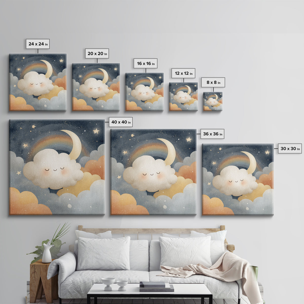 Moon and Stars Canvas Print, Nursery Art, Wall Art, Nursery Decor, Fine Art, Nursery, Nursery Prints, Playroom Decor, NUR-1x1-99