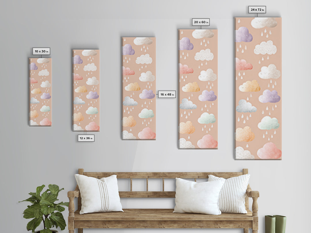 Clouds and Raindrops Canvas Print, Nursery Art, Woodland Nursery, Nursery Decor, Nursery, Gallery Decor, Neutral Decor, NUR-1x3-10