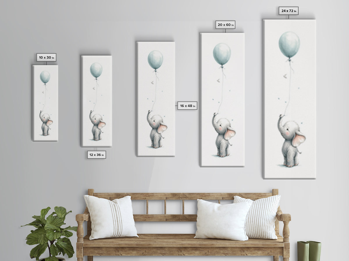 Sleepy Baby Elephant Holding a Tiny Balloon Canvas Print, Nursery Art, Fine Art Print, Nursery Decor, Fine Art, Nursery, NUR-1x3-13