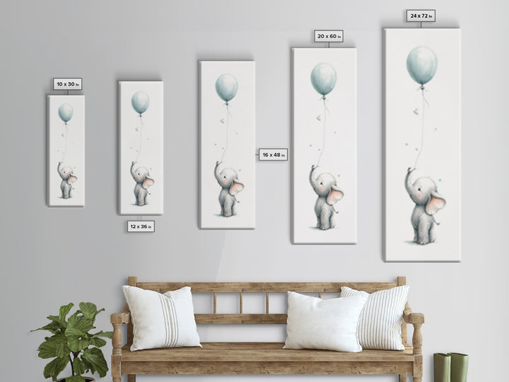 Sleepy Baby Elephant Holding a Tiny Balloon Canvas Print, Nursery Art, Fine Art Print, Nursery Decor, Fine Art, Nursery, NUR-1x3-13