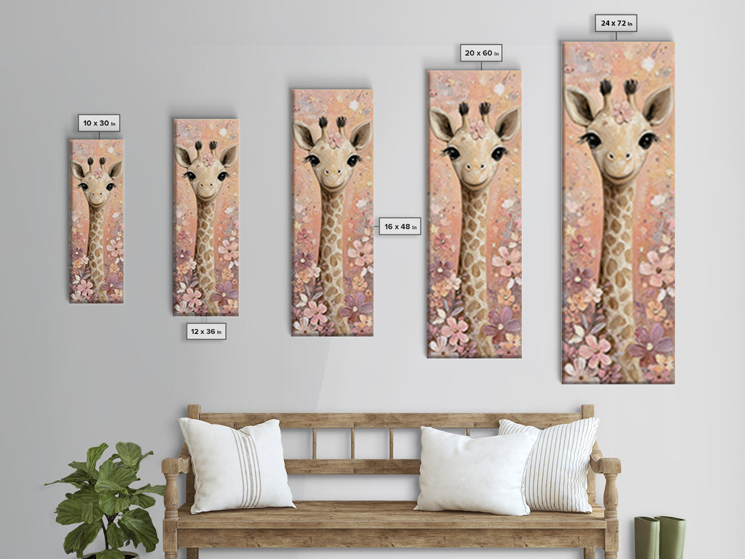 Gentle Giraffe with Pastel Flowers Canvas Print, Nursery Art, Kids Room Wall Art, Nursery Decor, Nursery, Luxury Decor, NUR-1x3-14