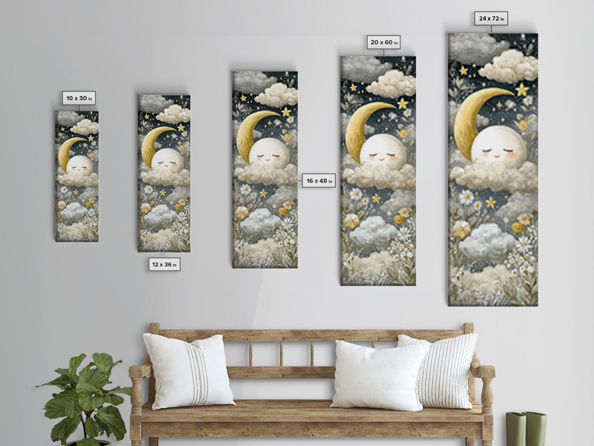 Moon and Stars Framed Canvas Print, Nursery Art, Nursery Decor, Abstract Art, Nursery 315, Playroom Decor, Wall Art Set of, NUR-1x3-15