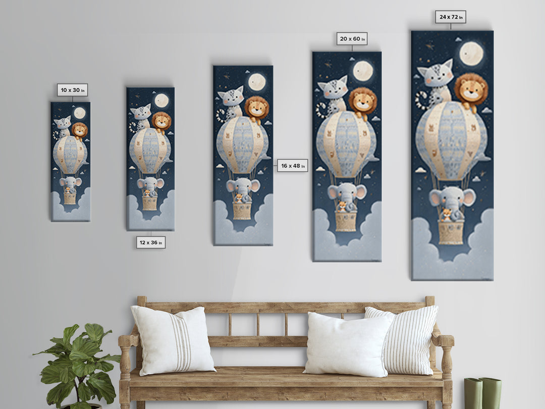 Floating Hot Air Balloon Framed Canvas Print, Nursery Art, Luxury Decor, Nursery Decor, Fine Art, Nursery, Nursery Wall Art, NUR-1x3-24