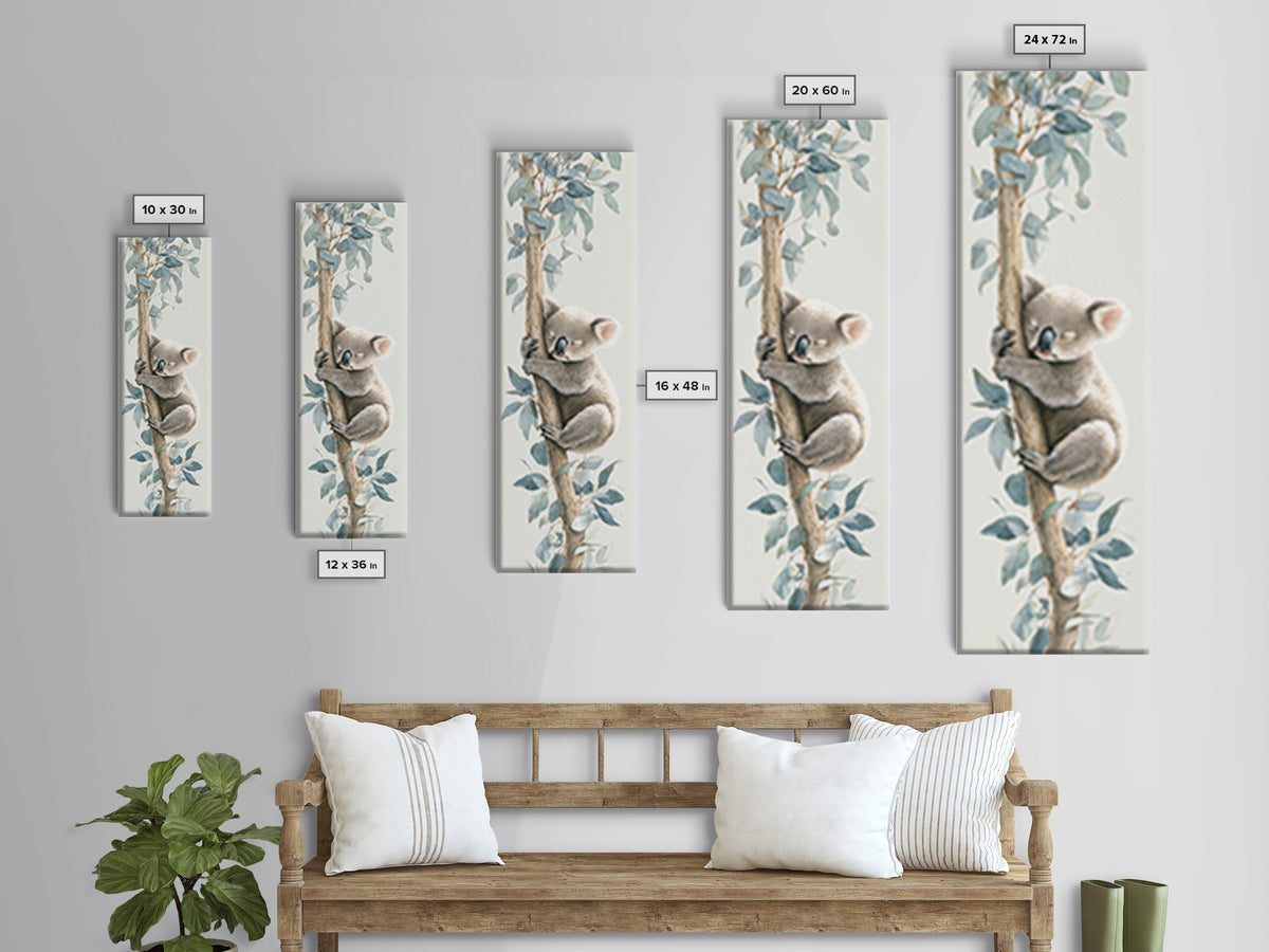 Sleeping Koala on Eucalyptus Branch Canvas Print, Nursery Art, Digital Art, Nursery Decor, Watercolor Art, Nursery, NUR-1x3-25