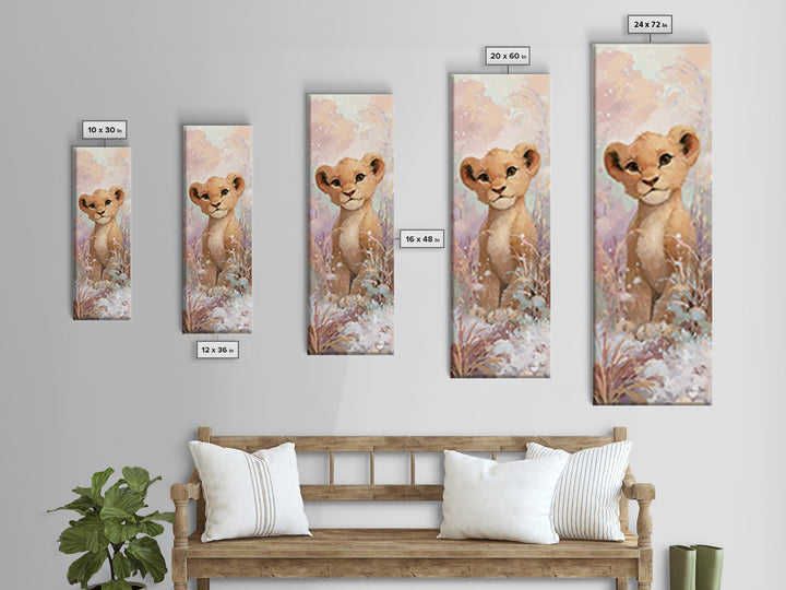 Lion Cub with Soft Golden Mane Framed Canvas Print, Nursery Art, Boho Decor, Nursery Decor, Oil Painting, Nursery, NUR-1x3-45