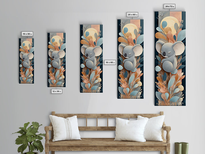 Sleeping Koala on Eucalyptus Branch Canvas Print, Nursery Art, Kids Room Wall Art, Nursery Decor, Watercolor Art, Nursery, NUR-1x3-49