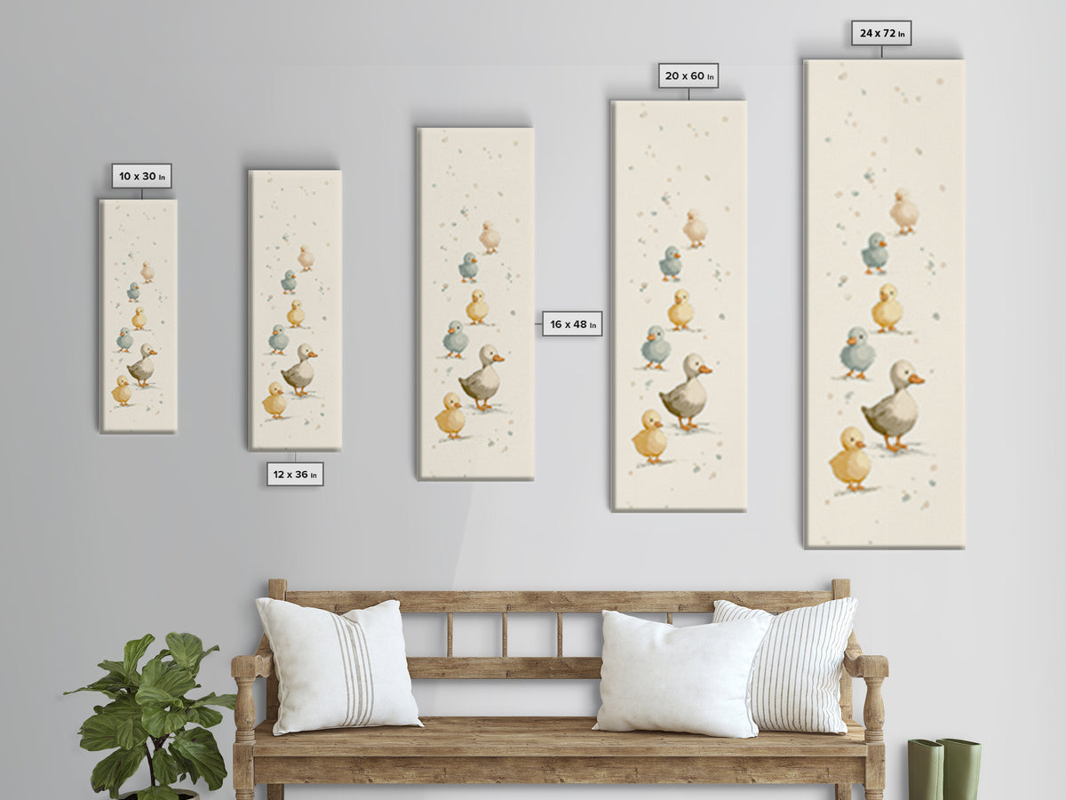 Ducklings Following a Mother Duck Framed Canvas Print, Nursery Art, Woodland Nursery Art, Nursery Decor, Oil Painting, Nursery, NUR-1x3-50