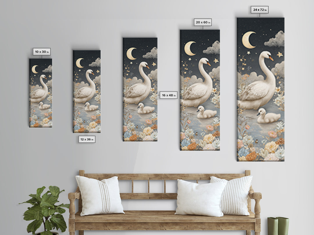 Swan and Cygnet Framed Canvas Print, Nursery Art, Wall Decor, Nursery Decor, Nursery 352, Playroom Decor, Wall Art Set of, NUR-1x3-52