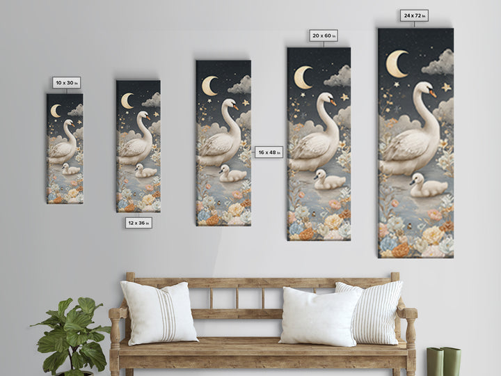 Swan and Cygnet Framed Canvas Print, Nursery Art, Wall Decor, Nursery Decor, Nursery 352, Playroom Decor, Wall Art Set of, NUR-1x3-52