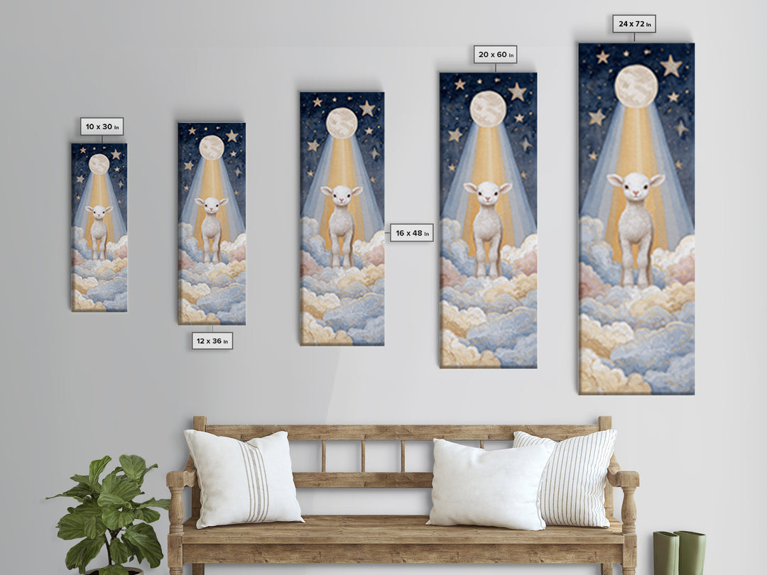 Little Lamb under a Starry Sky Canvas Print, Nursery Art, Nursery Wall Decor, Nursery Decor, Oil Painting, Nursery, NUR-1x3-55