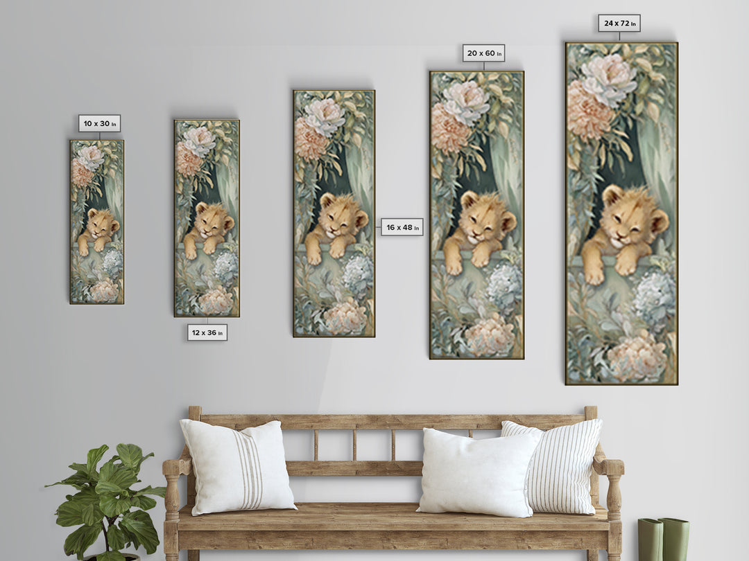 Lion Cub with Soft Golden Mane Framed Canvas Print, Nursery Art, Boho Decor, Nursery Decor, Oil Painting, Nursery, NUR-1x3-69