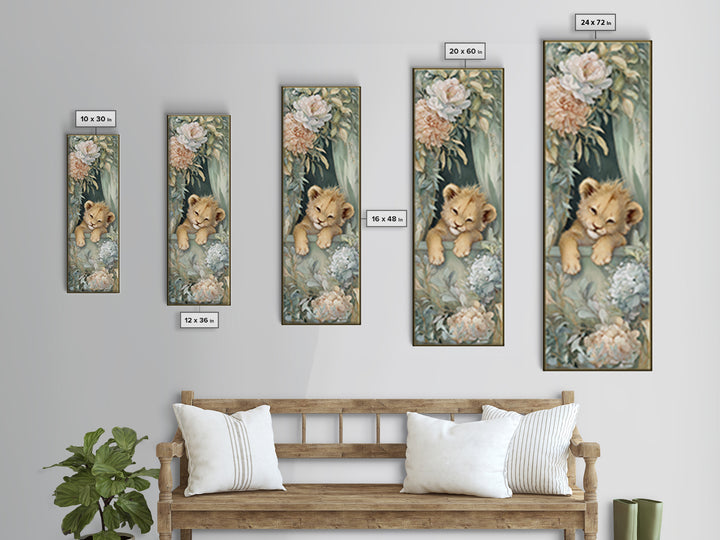 Lion Cub with Soft Golden Mane Framed Canvas Print, Nursery Art, Boho Decor, Nursery Decor, Oil Painting, Nursery, NUR-1x3-69