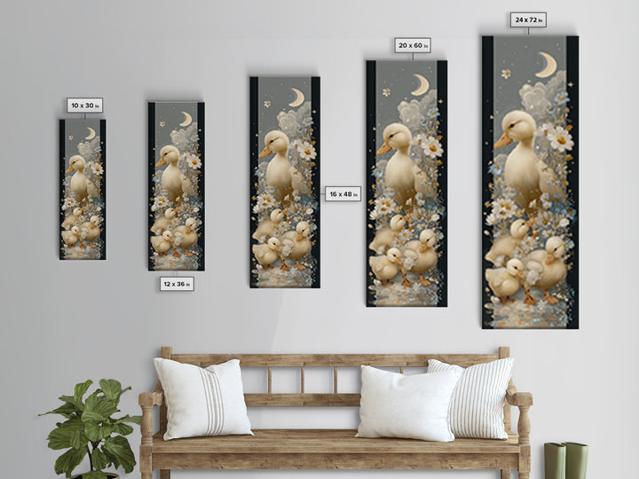 Ducklings Following a Mother Duck Framed Canvas Print, Nursery Art, Woodland Nursery Art, Nursery Decor, Oil Painting, Nursery, NUR-1x3-74