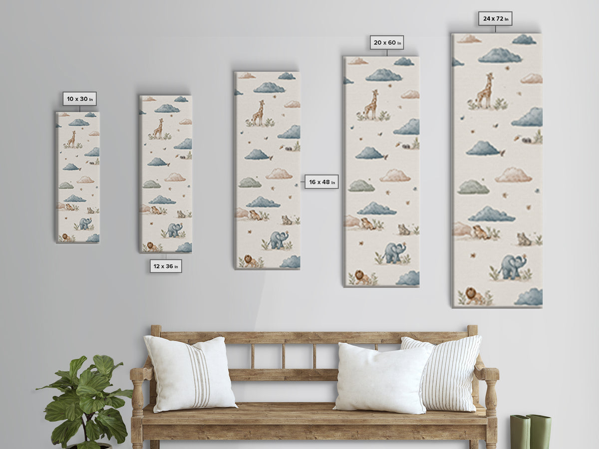Pastel Jungle Animals Canvas Print, Nursery Art, Whimsical Wall Art, Nursery Decor, Fine Art, Nursery, Minimalist Decor, NUR-1x3-78