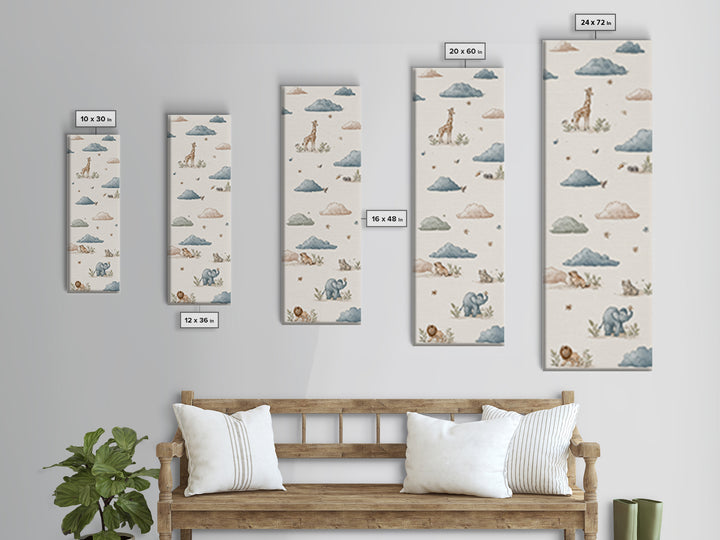 Pastel Jungle Animals Canvas Print, Nursery Art, Whimsical Wall Art, Nursery Decor, Fine Art, Nursery, Minimalist Decor, NUR-1x3-78