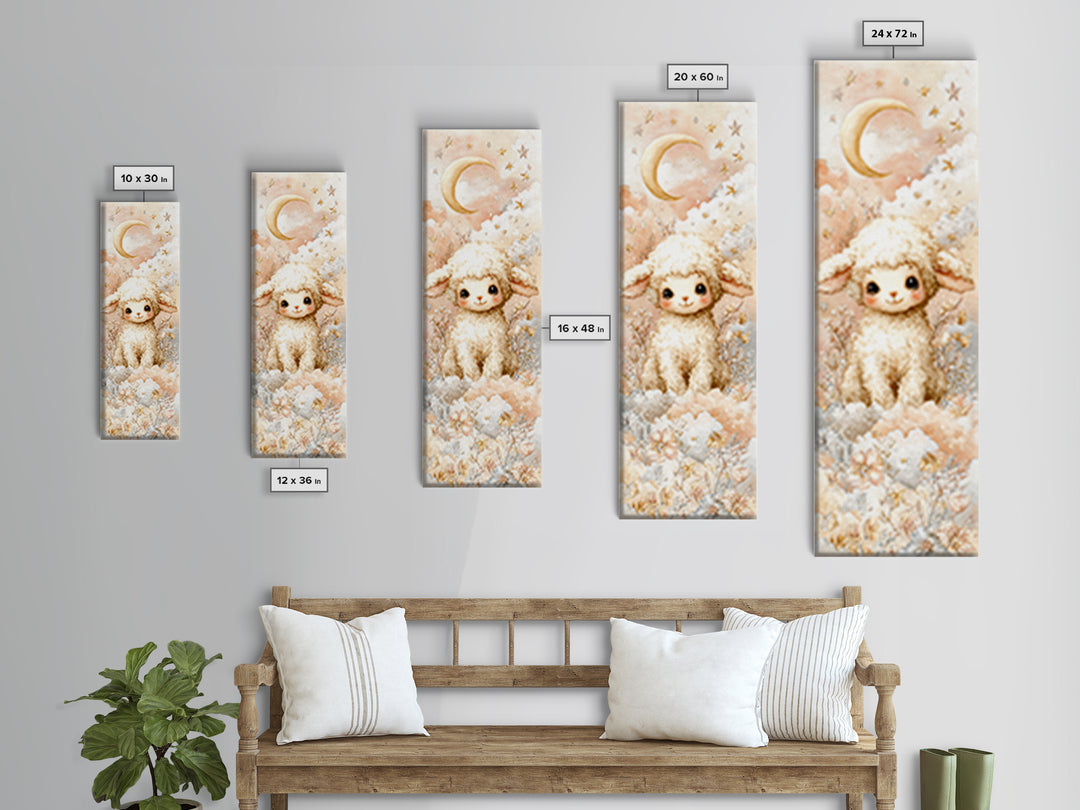 Little Lamb under a Starry Sky Framed Canvas Print, Nursery Art, Butterfly Wall Art, Nursery Decor, Fine Art, Nursery, NUR-1x3-79