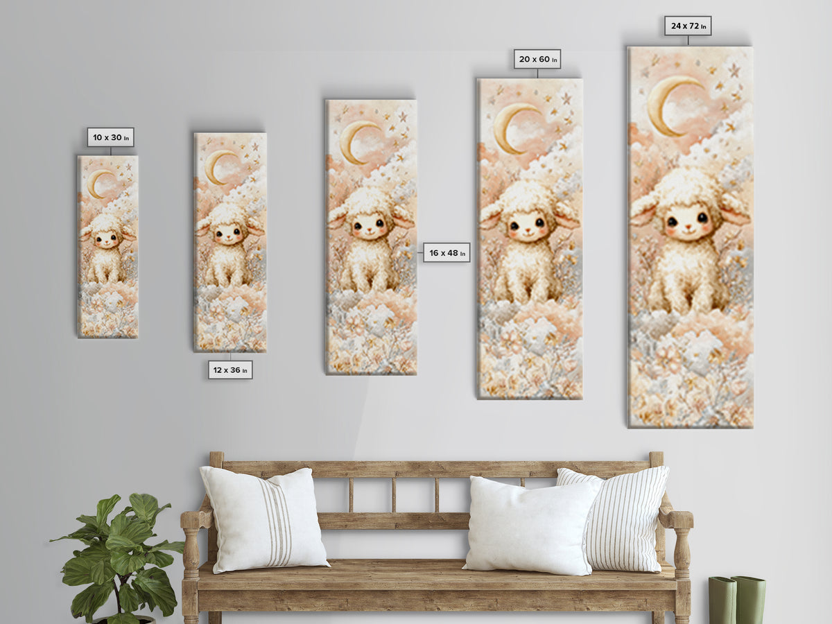Little Lamb under a Starry Sky Framed Canvas Print, Nursery Art, Butterfly Wall Art, Nursery Decor, Fine Art, Nursery, NUR-1x3-79