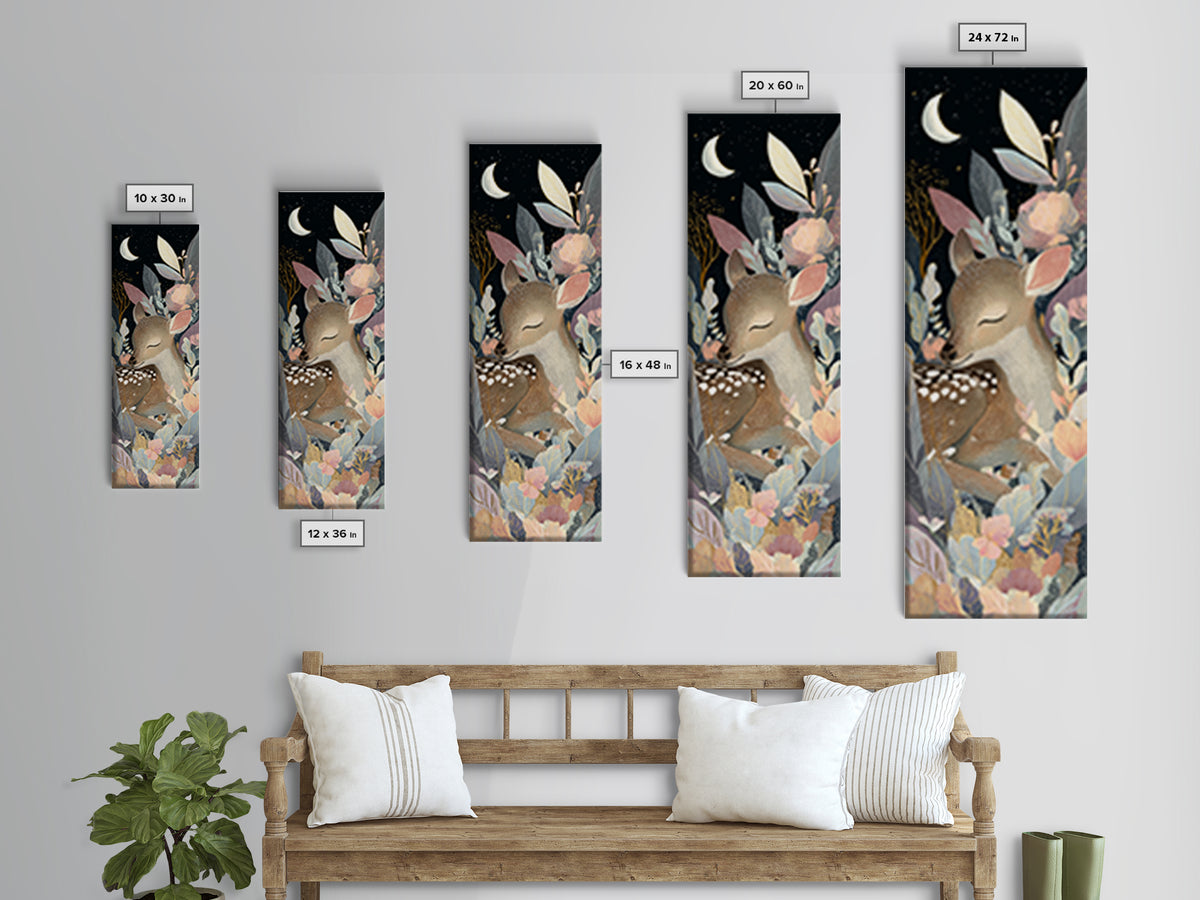 Deer Fawn Sleeping Framed Canvas Print, Nursery Art, Digital Download Art, Nursery Decor, Fine Art, Nursery, Whimsical Wall Art, NUR-1x3-83