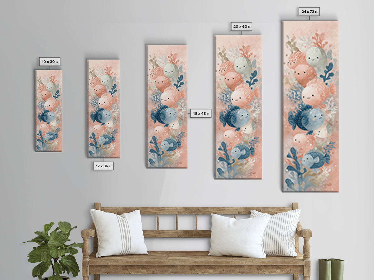 Friendly Ocean Creatures Framed Canvas Print, Nursery Art, Nursery, Nursery Decor, Oil Painting, Nursery, Playroom Wall Decor, NUR-1x3-84