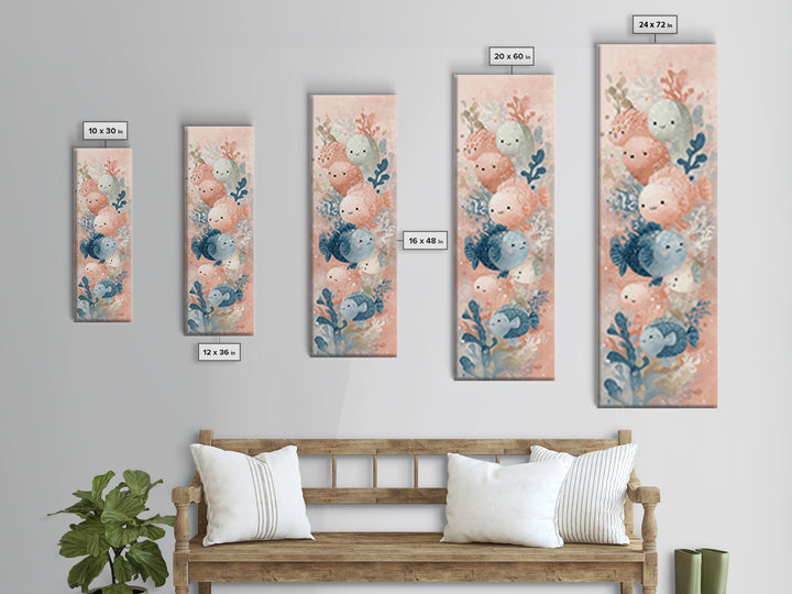 Friendly Ocean Creatures Framed Canvas Print, Nursery Art, Nursery, Nursery Decor, Oil Painting, Nursery, Playroom Wall Decor, NUR-1x3-84
