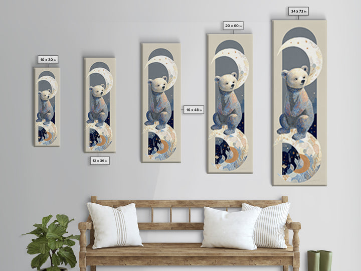 Baby Bear Floating on a Crescent Moon Canvas Print, Nursery Art, Luxury Decor, Nursery Decor, Oil Painting, Nursery, NUR-1x3-90