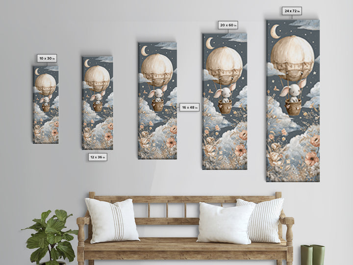 Floating Hot Air Balloon Framed Canvas Print, Nursery Art, Digital Download Art, Nursery Decor, Abstract Art, Nursery, NUR-1x3-96