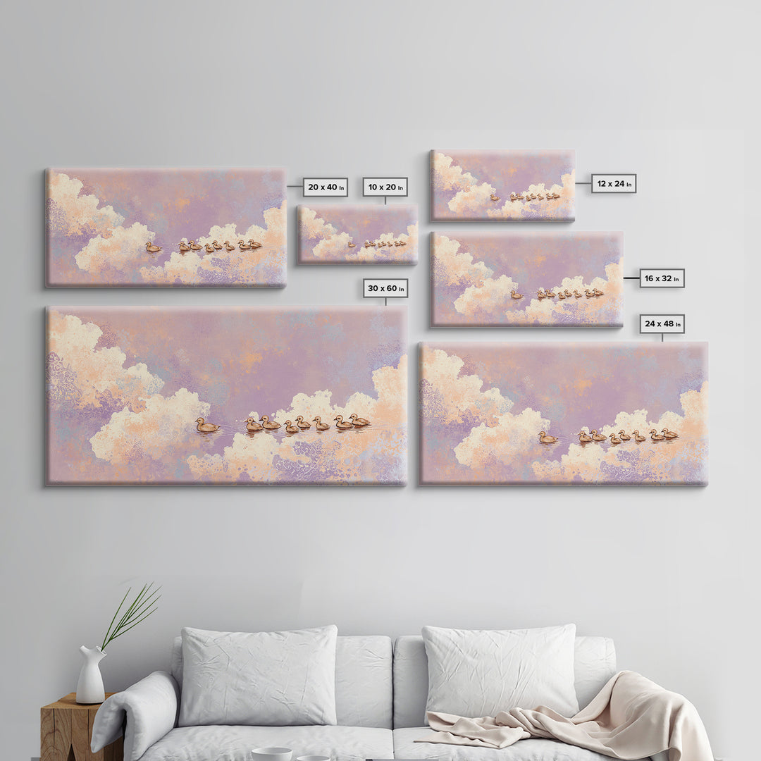 Ducklings Following a Mother Duck Framed Canvas Print, Nursery Art, Luxury Decor, Nursery Decor, Nursery, Nursery Wall Art, NUR-2x1-10