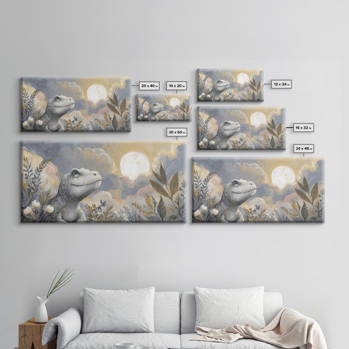 Tiny Dinosaur with Friendly Expression Framed Canvas Print, Nursery Art, Kids Wall Art, Nursery Decor, Fine Art, Nursery, NUR-2x1-11