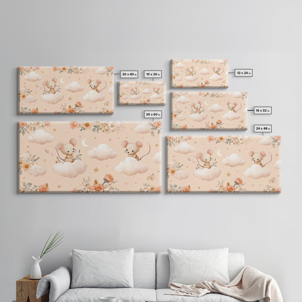 Ballet Mouse in Storybook Style Framed Canvas Print, Nursery Art, Modern Decor, Nursery Decor, Fine Art, Nursery, Art Print, NUR-2x1-16