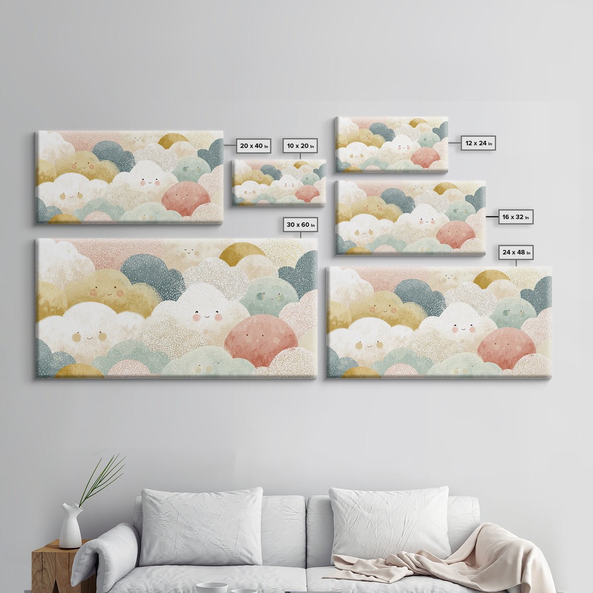 Clouds and Raindrops Framed Canvas Print, Nursery Art, Fine Art Print, Nursery Decor, Fine Art, Nursery, Digital Art, NUR-2x1-18