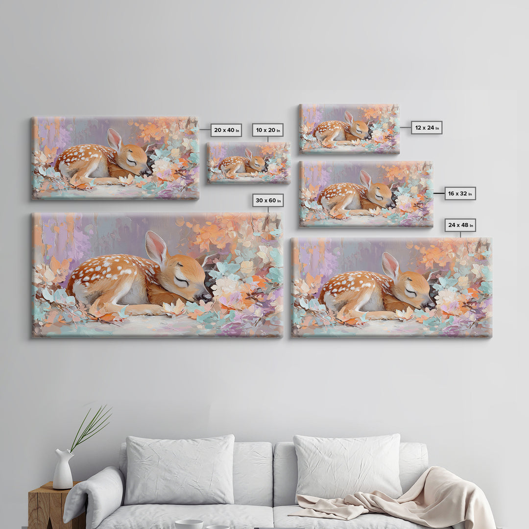 Deer Fawn Sleeping Framed Canvas Print, Nursery Art, Kids Room Wall Art, Nursery Decor, Fine Art, Nursery, Luxury Decor, NUR-2x1-19