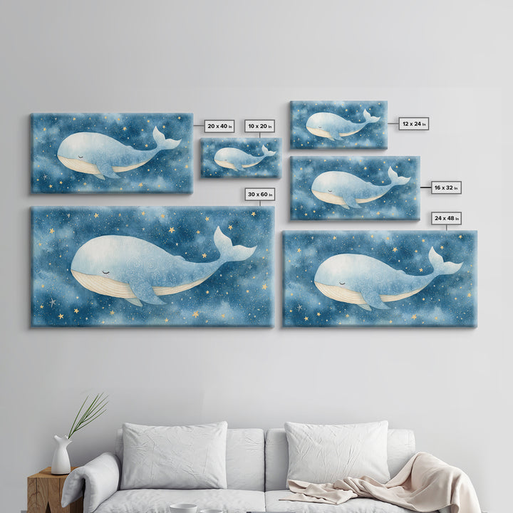 Whale and Tiny Stars Framed Canvas Print, Nursery Art, Minimalist Decor, Nursery Decor, Fine Art, Nursery, Nursery Wall Decor, NUR-2x1-28
