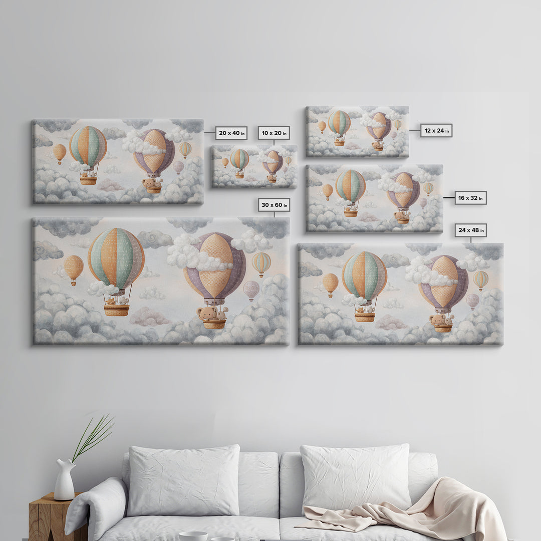 Floating Hot Air Balloon Canvas Print, Nursery Art, Contemporary Art, Nursery Decor, Oil Painting, Nursery, Nursery Prints, NUR-2x1-32