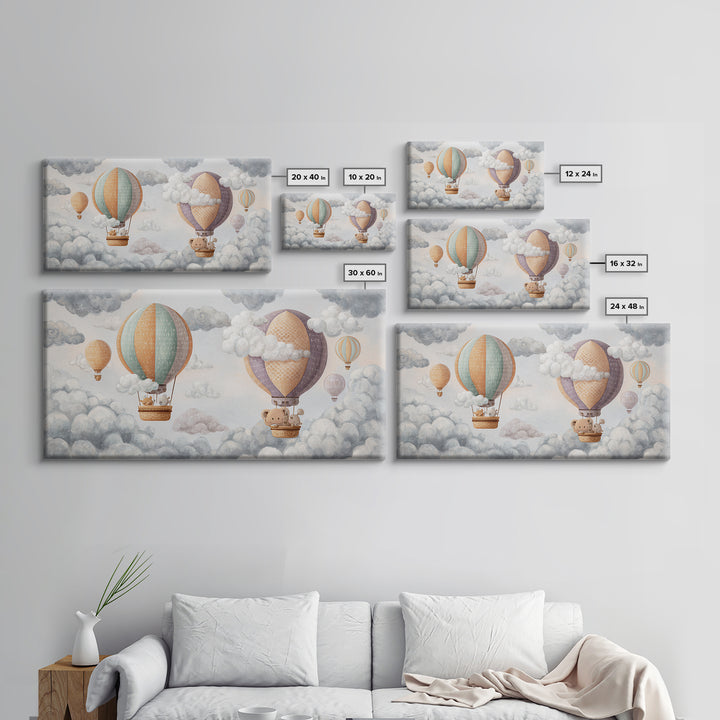 Floating Hot Air Balloon Canvas Print, Nursery Art, Contemporary Art, Nursery Decor, Oil Painting, Nursery, Nursery Prints, NUR-2x1-32