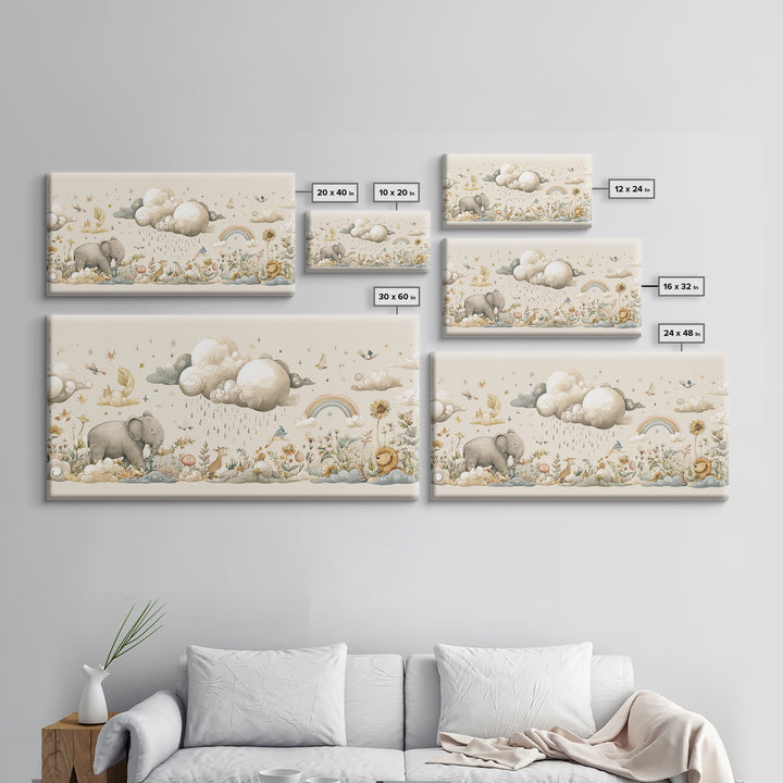 Clouds and Raindrops Framed Canvas Print, Nursery Art, Fine Art Print, Nursery Decor, Fine Art, Nursery, Digital Art, NUR-2x1-42