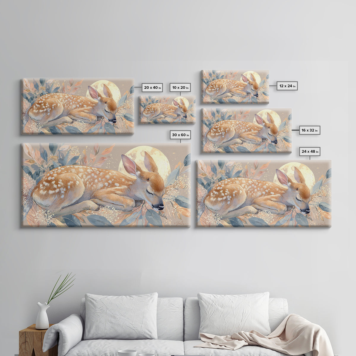 Deer Fawn Sleeping Framed Canvas Print, Nursery Art, Wall Hangings, Nursery Decor, Fine Art, Nursery, Digital Download Art, NUR-2x1-43