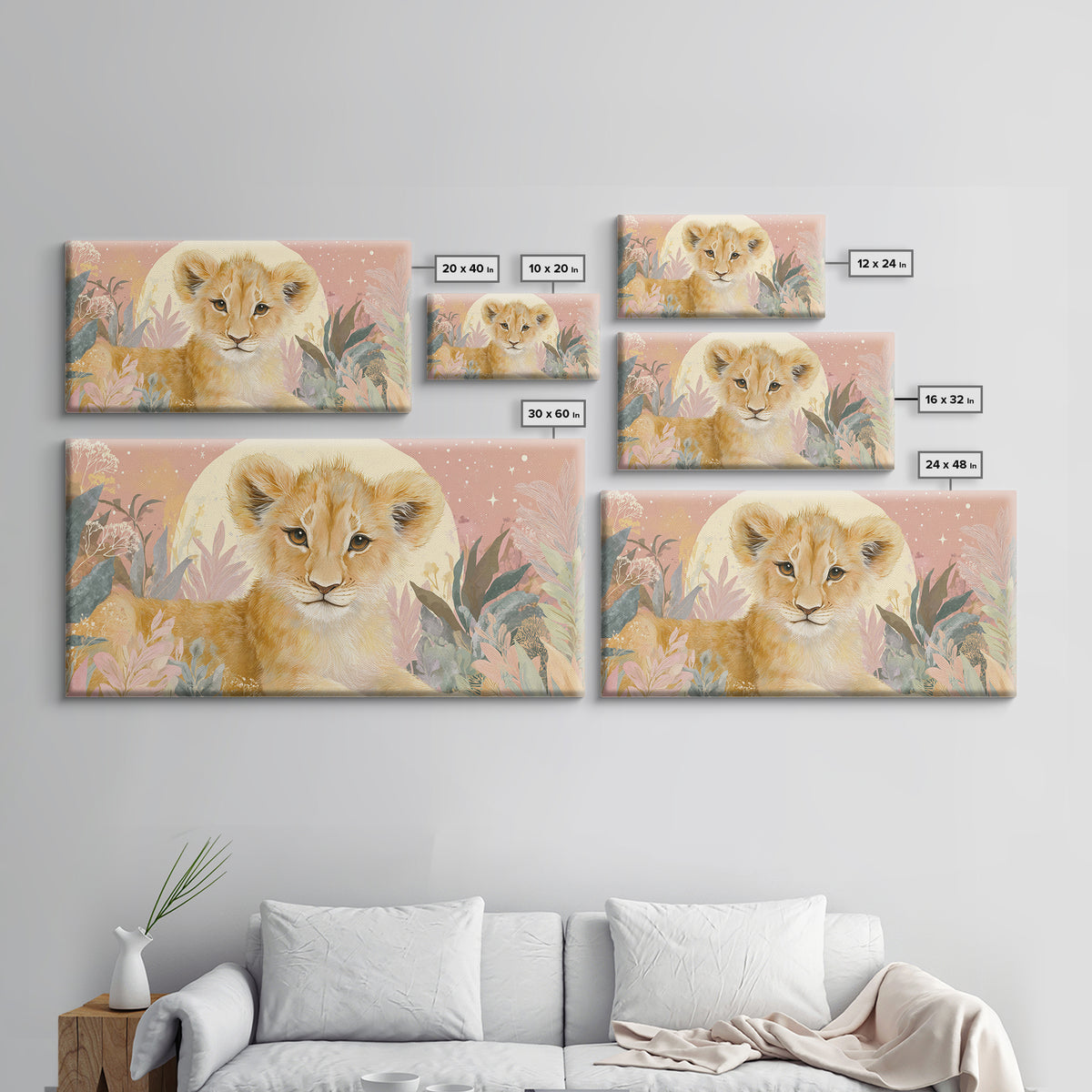 Lion Cub with Soft Golden Mane Canvas Print, Nursery Art, Printable Art, Nursery Decor, Oil Painting, Nursery, Watercolor Print, NUR-2x1-53