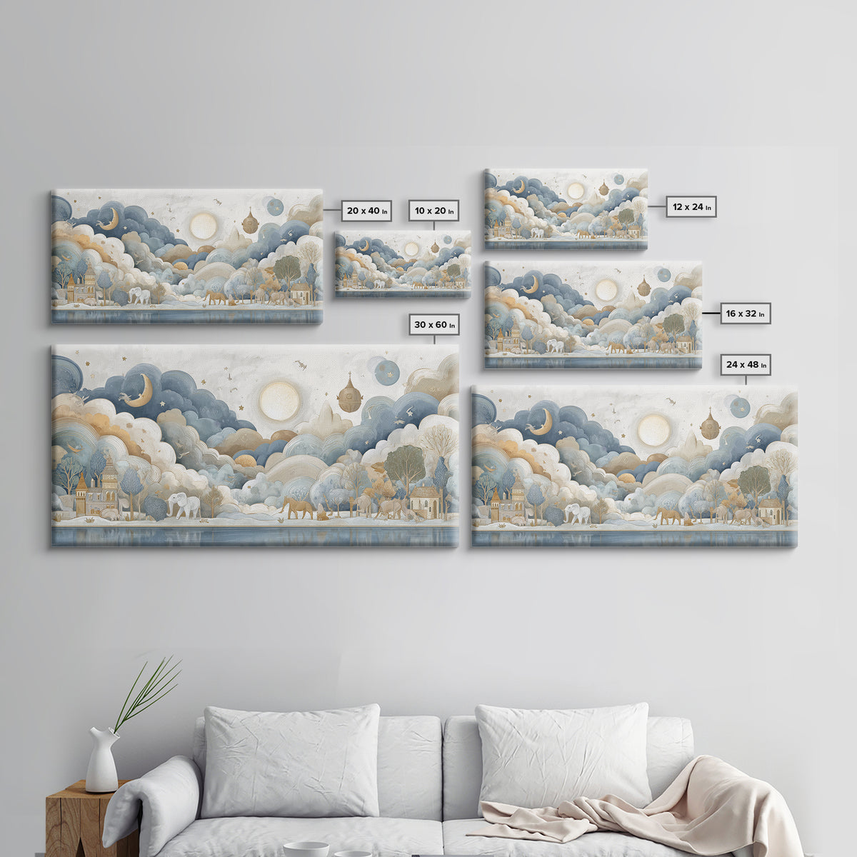 Animal Alphabet Scene Without Readable Letters Framed Canvas Print, Nursery Art, Playroom Decor, Nursery Decor, Nursery, NUR-2x1-55